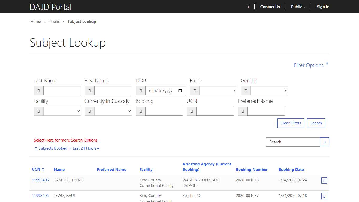 Subject Lookup · Custom Portal